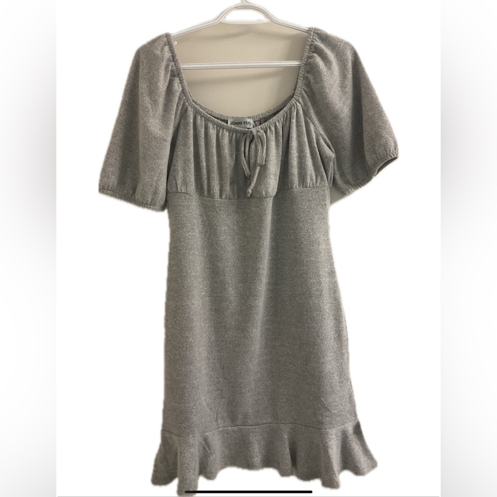 ALMOST FAMOUS Softest Gray On or Off the Shoulder with fluttered hem Dress